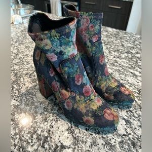 Velvet Floral Block Heeled Booties